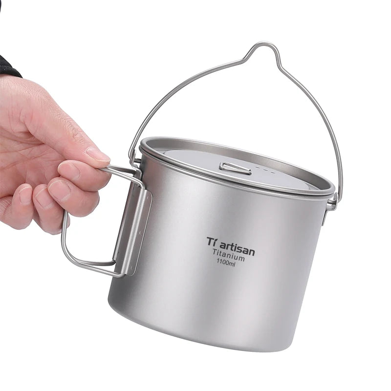Camping Coffee Pot 900 1100ml Ultralight Outdoor Camping Cookware Foldable Handle Hanging Pot Camping Accessories