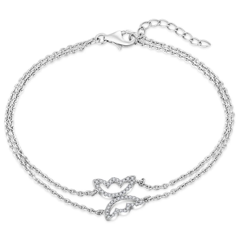 High Quality Rhodium Plated Women Bracelet 925 Sterling Silver Rhodium Plated Double Layered Butterfly Bracelet Jewelry