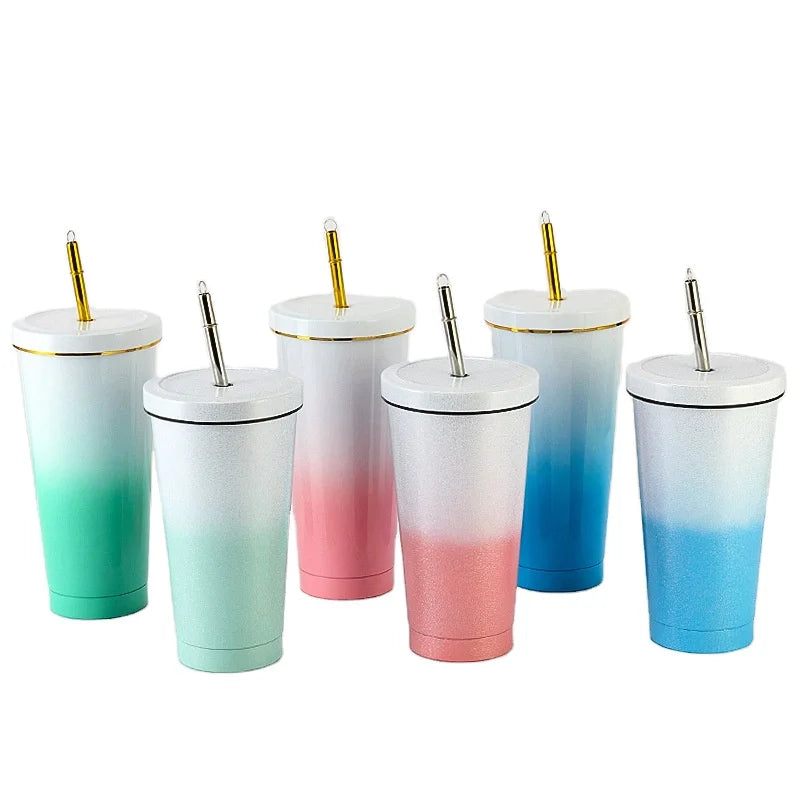 Mikenda Wholesale 17oz 500ml Sublimation Blanks Stainless Steel Water Bottle Metal Stainless Steel Straw Mug