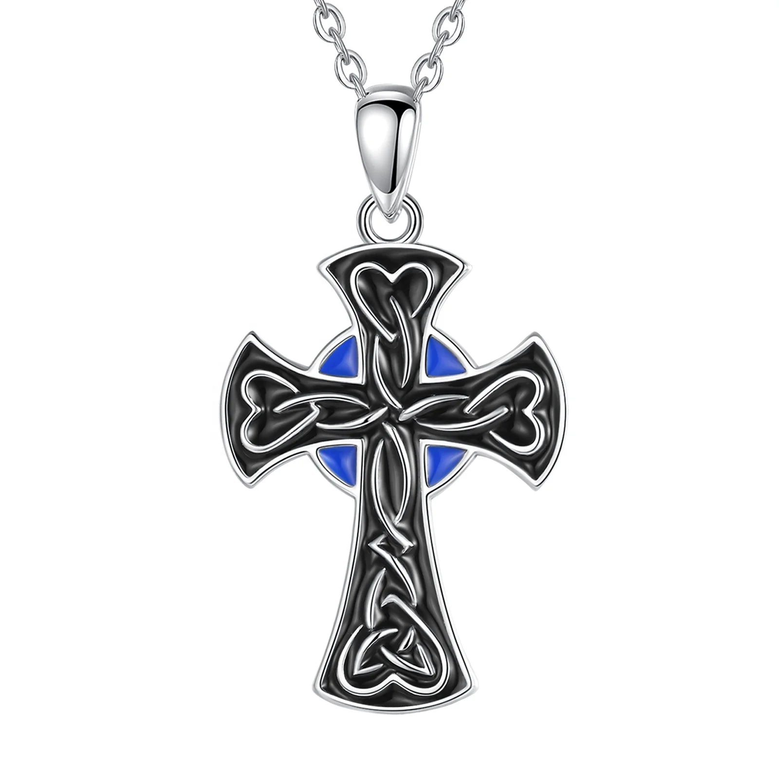 Vintage Design Wholesale Prices 925 Sterling Silver Enamel Craft Celtic Knot Cross Pendant Necklace for Men