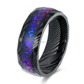 POYA Romantic Stainless Steel Ring with Blue Galaxy Gravel Inlay Black Hammered  Gift for Anniversary