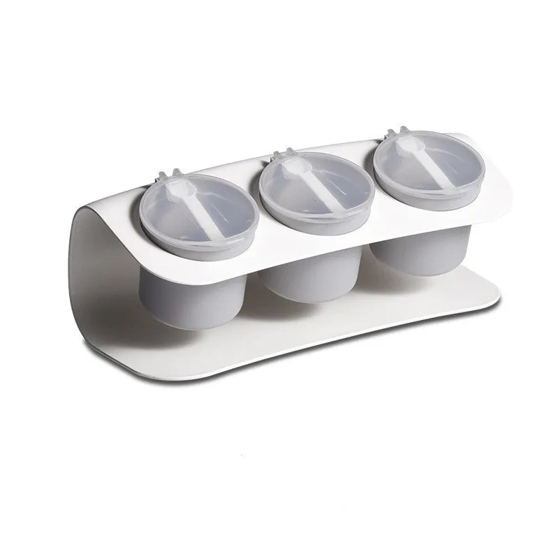 Kitchen Accessories 3-Piece Spice Jar Set with Salt Pepper Rack Seasoning Container Box for Food Use Essential Cooking Tools