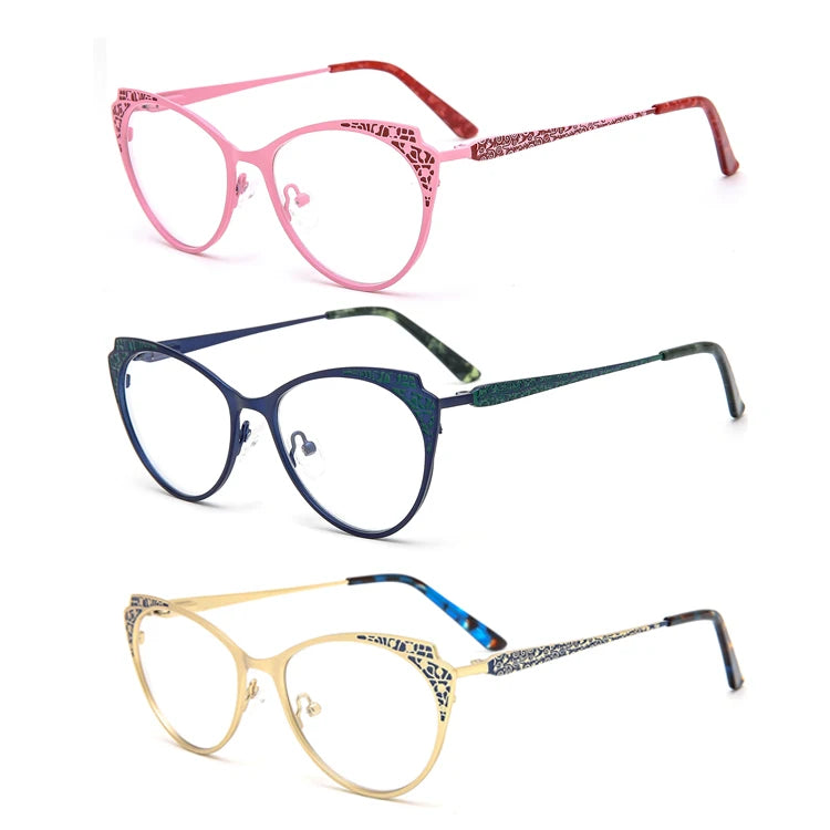 8232 Trendy Metal Cat-Eye Frame Prescription Glasses Fashion Style Pattern Optical Frame Women Eyewear Wholesale 2025