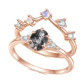 OL0896 OL0952 Abiding Shield Waterproof 925 Sterling Silver Black Rutilated Quartz Opal Rose Gold Plated Wedding Ring Sets