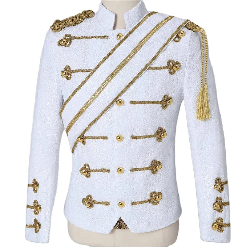 Performance Costume Tuxedo Blazer Mens Adult Sequins European Court Style Sequined Wedding Suit Jacket Stage Suit Plus Size 6XL
