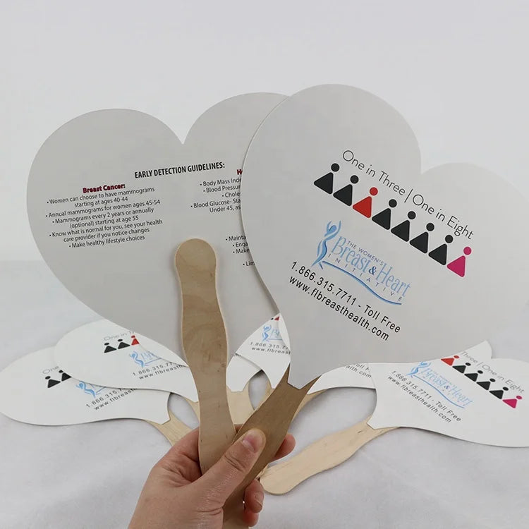 Factory Price Hot Selling Summer Customized Printing Portable Heart Paper Fan for Promotional Gifts