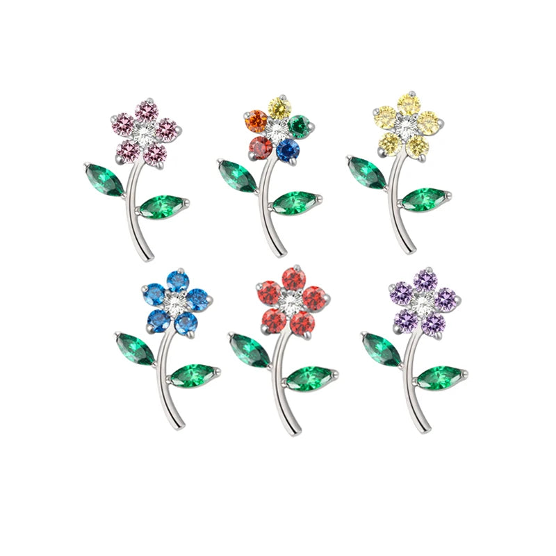 GZN Newest Fashion G23 Titanium Piercing Jewelry CNC Set CZ Colorful CZ Flower 16G Internally Threaded Labret Top