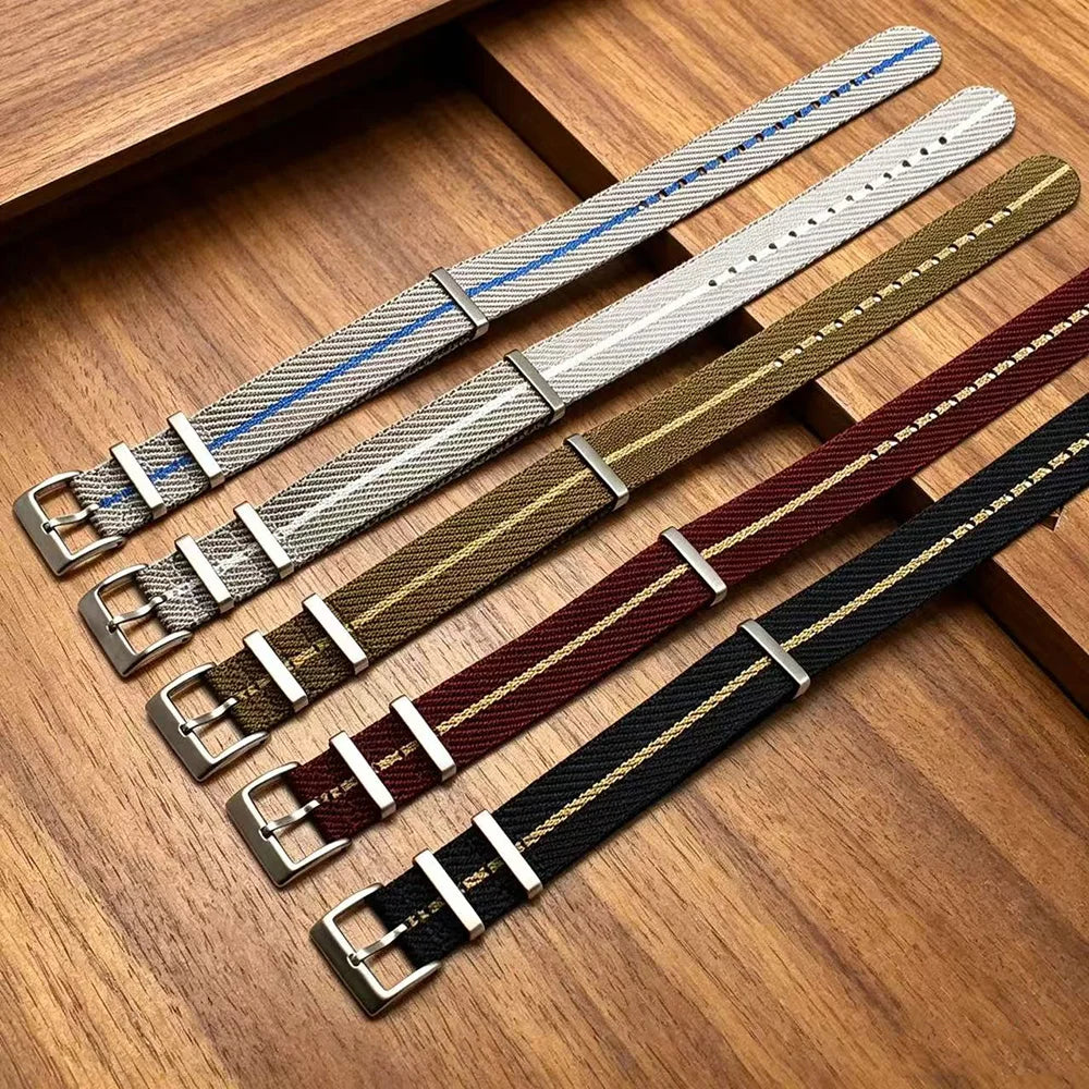 Breathable Fabric Nylon Strap Double Pass 3 Ring Brushed Hardware Bulk Watch Band 18/20/22mm Diving Watch Strap