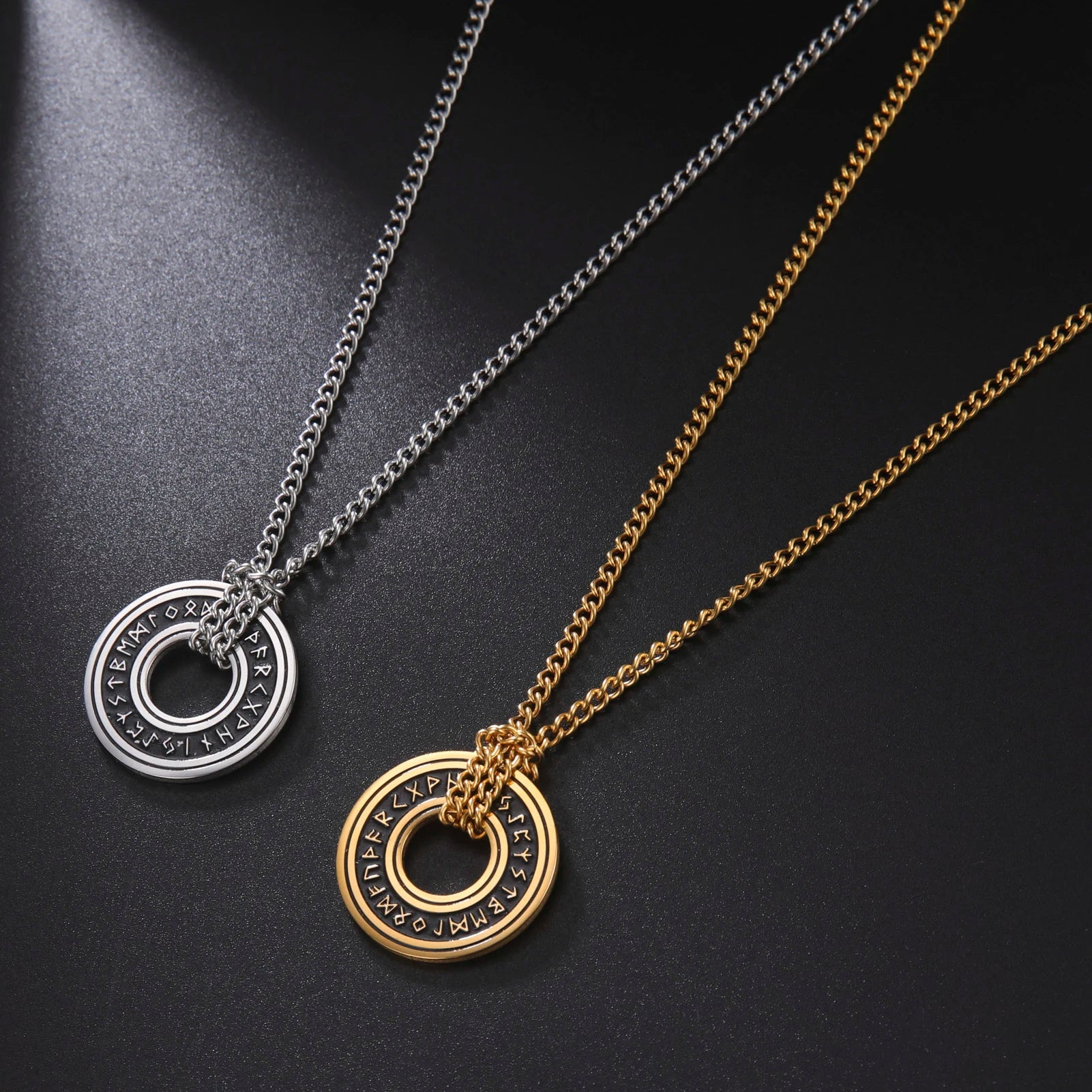 Nordic Rune Pendant Necklaces for Men Vintage Amulet Stainless Steel Jewelry Necklace