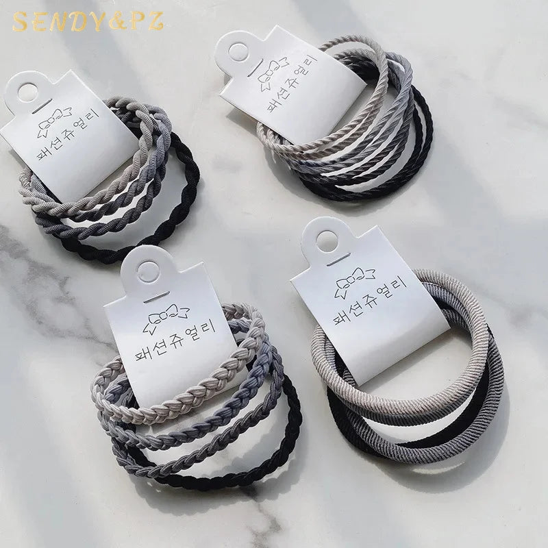 Simple Lady Rubber Hair Band Grey Gradient 4piece/set Black Hair Ties for Women Girls High Elastic Fashionable Hair Rope