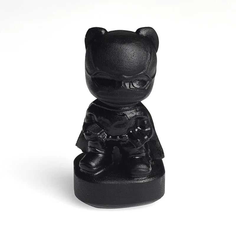 HZ Natural crystal animal quartz sculpture hand craved black obsidian cartoon bat shape model children gift