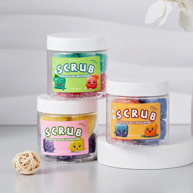 OEM Wholesale KORMESIC Face&Body Scrub Reduce Dark Spot Dullness Brightens Skin Cubes Candy Body Scrub