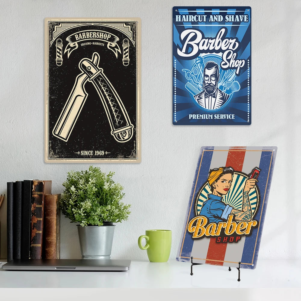 Putuo Decor Wholesale Barber Retro Metal Sign Plaque Barbershop Tin Sign Wall Iron Art Barber Decoration