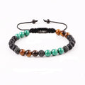 New Arrived Gemstone Natural Stone Tiger Eye Laser Logo CZ Pave Ball Beads Braided Adjustable Bracelet for Men