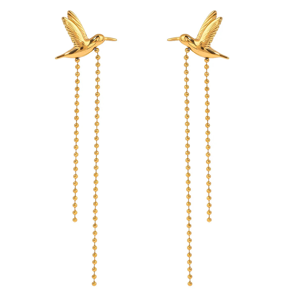 Simple Vintage Titanium Steel Peace Dove Tassel Stud Earrings for Women Stainless Steel Golden Jewelry Trendy Vintage Style