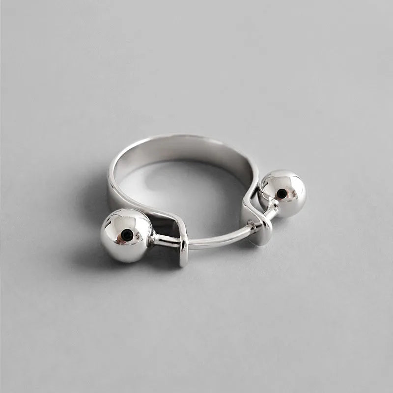 Handmade Geometry Double Ball Rings for Women 925 Sterling Silver Rings Fine Jewelry