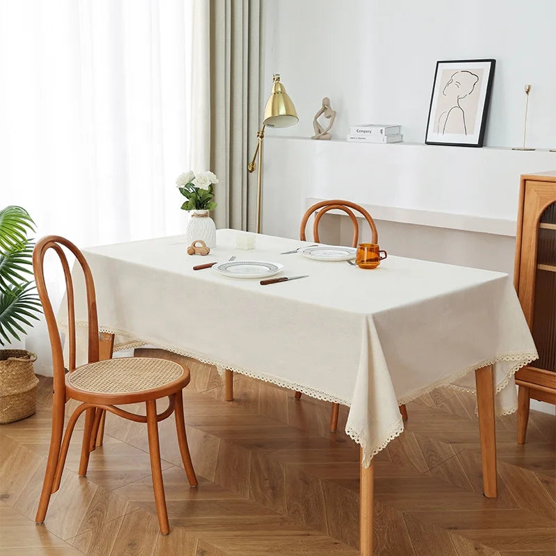 Wedding Polyester Cotton Tablecloth Scratch-Proof Custom Dining Table Sheets Cover Christmas Woven Beige Plain Lace Table Cloth