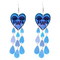Cartoon Hyperbole Heart Resin Dangle Earrings Blue Crying Face Peach Heart Long Water Drop Acrylic Drop Earrings Party Jewelry