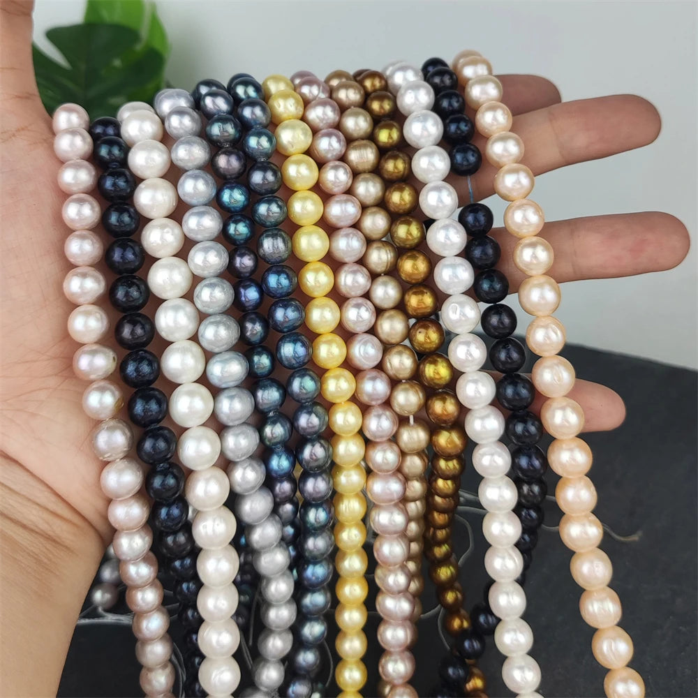 Loose Strands Real Genuine Freshwater Pearl 8mm Beads Various Colors Potato Shape White pink Pearl for Jewelry Making Supplies