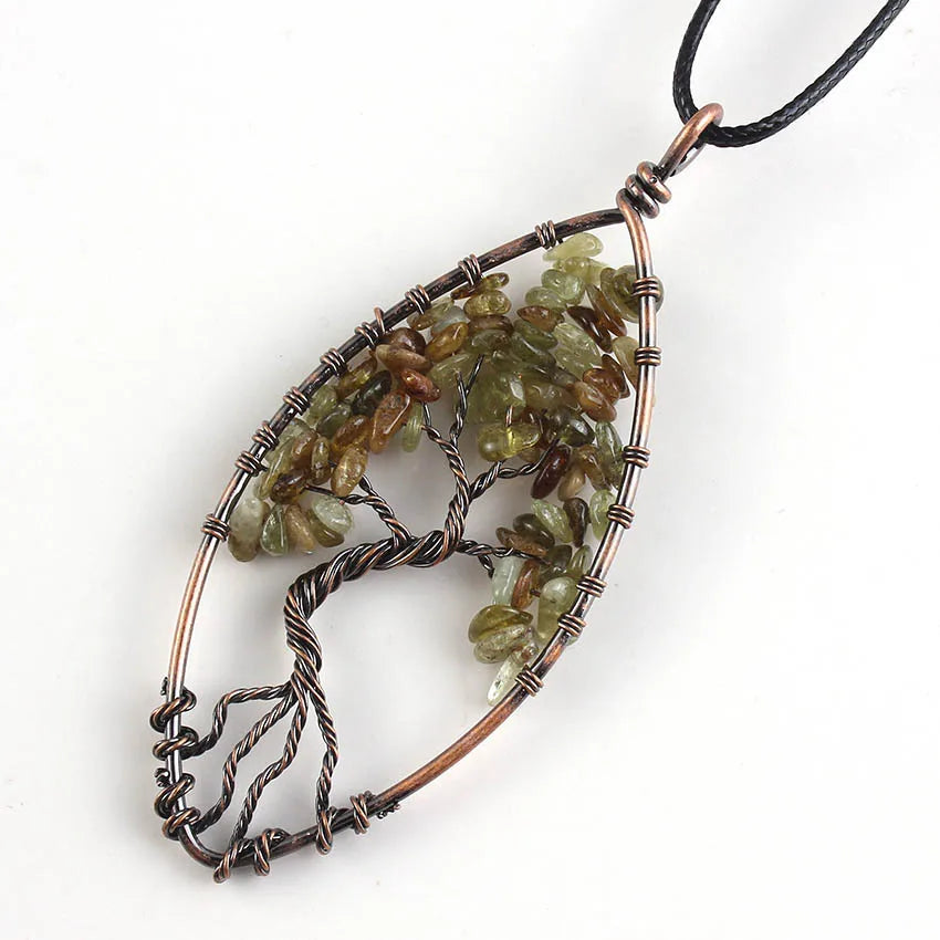 HY Natural Amethyst Reiki Chakra Tree Chakra Crystal Wire Wrapped Healing Crystal Pendant Necklace Folk Crafts