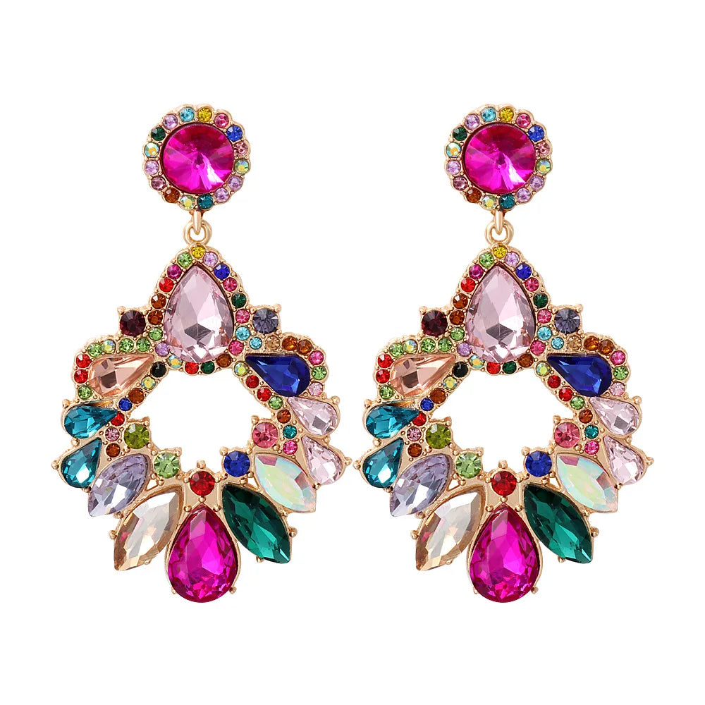 Fashion Jewelry Boho Vintage Color Rhinestone Glass Dangle Earrings Luxury Jewelry Pendant Earrings for Women