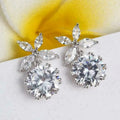 Huitan Lovely Crystal Pure Leaf Round Diamond Drop Earring Brilliant Lady Korean Sweet Women Dainty Earrings