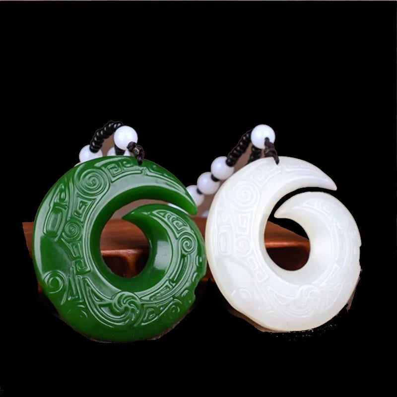 Fashionable Hetian Jade Rune Pendant Natural Diamond and Silver Jewelry Necklace for Women and Men Chinese Amulet Charm