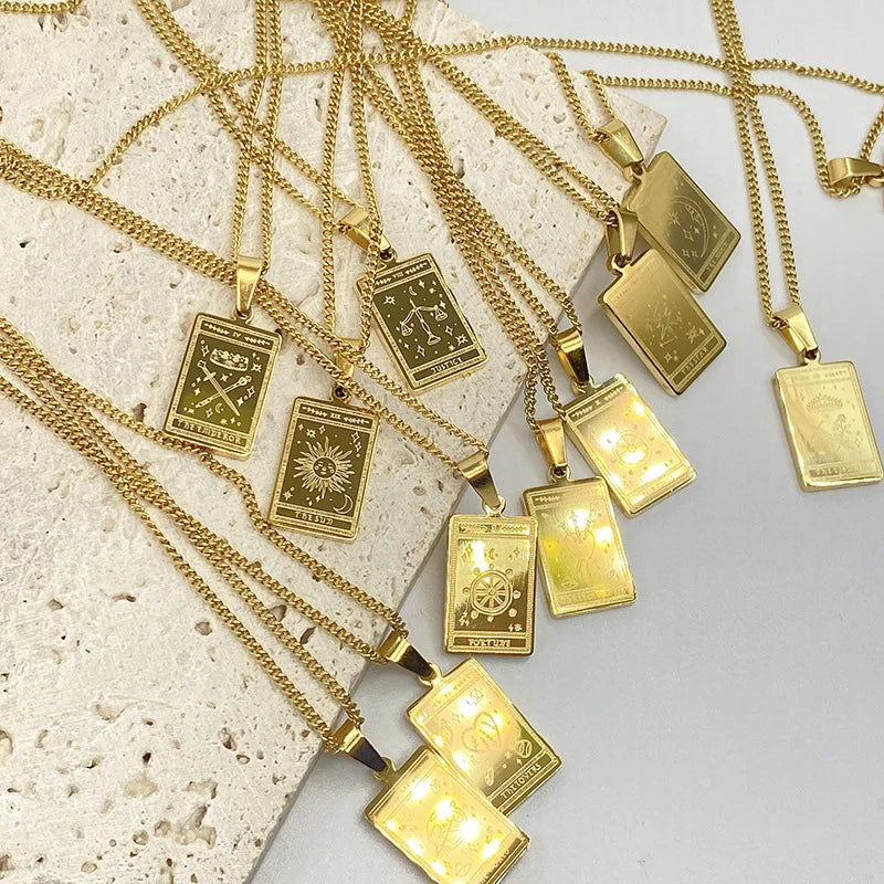 New Fashion 18k Gold Plated Stainless Steel Tarot Card Necklace