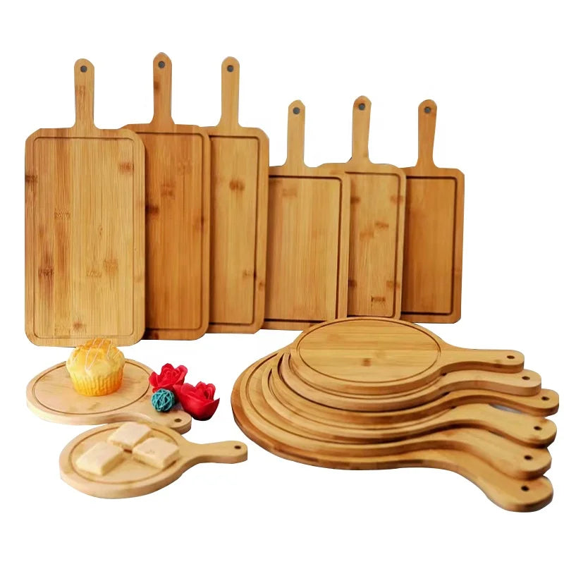 Hot Sale Bamboo Chopping Block with Handle Multifunctional Pizza Board