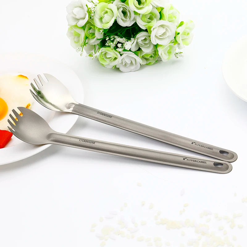 Ultralight Titanium Spork Long Handle Dinner Cutlery for Outdoor Camping Portable Matte/Polished Tableware
