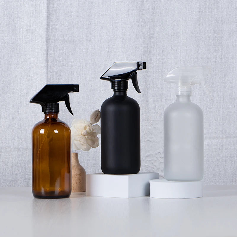 500ml Frosted Amber Black boston Round Room Spray Bottles Luxury Glass Bottles Trigger