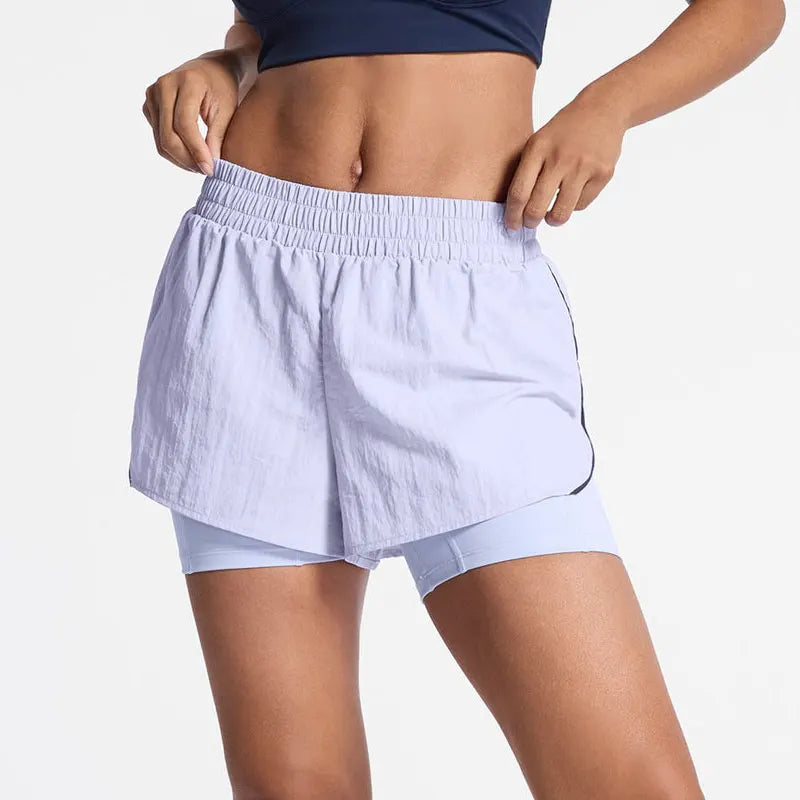 Custom 2 in 1 Layers Sports Gym Shorts High Waist  Workout  Breathable Running Training Short for Women