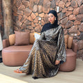 2025 Loriya Leopard Print Arabic Abaya Long Robe Dress Metallic Unique Fabric Butterfly Kaftan Modest Women Abaya Muslim Dress