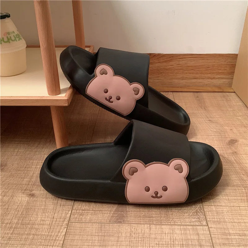 XIXITIAO Bear Slippers Indoor Outdoor EVA Sandals for Couples Autumn Winter Household Shoes with Platform Style Fashion Trend