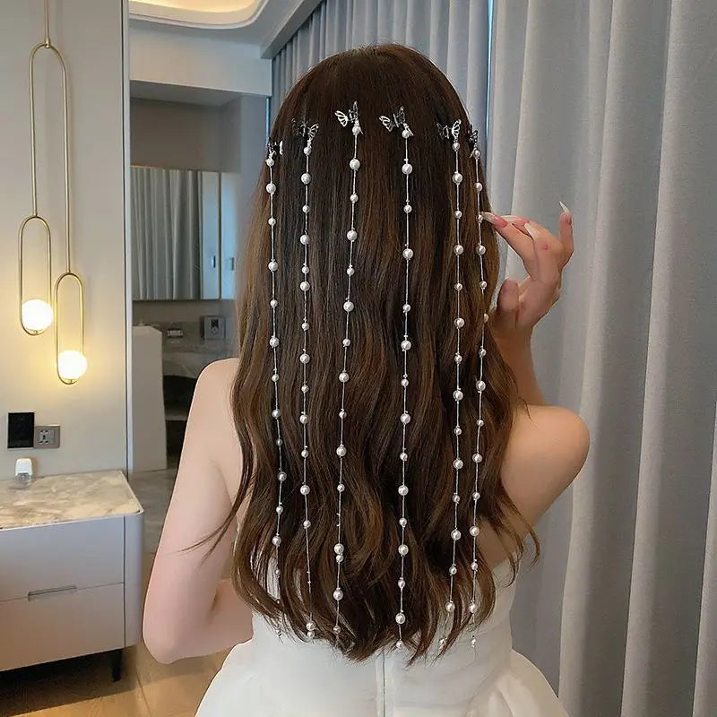 Butterfly Hairpins New Korean Yarn Elegant Metal Tassel Long Hair Clips for Women Party Hair Accessories