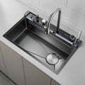 Modern Handmade Single-Bowl Rectangular Waterfall Digital Display Multifunctional Smart Kitchen Sink