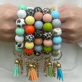 Handmade Silicone Bead Bracelet Cow Leopard Daisy Flower Mama Charm Key Chain Bracelet Jewelry