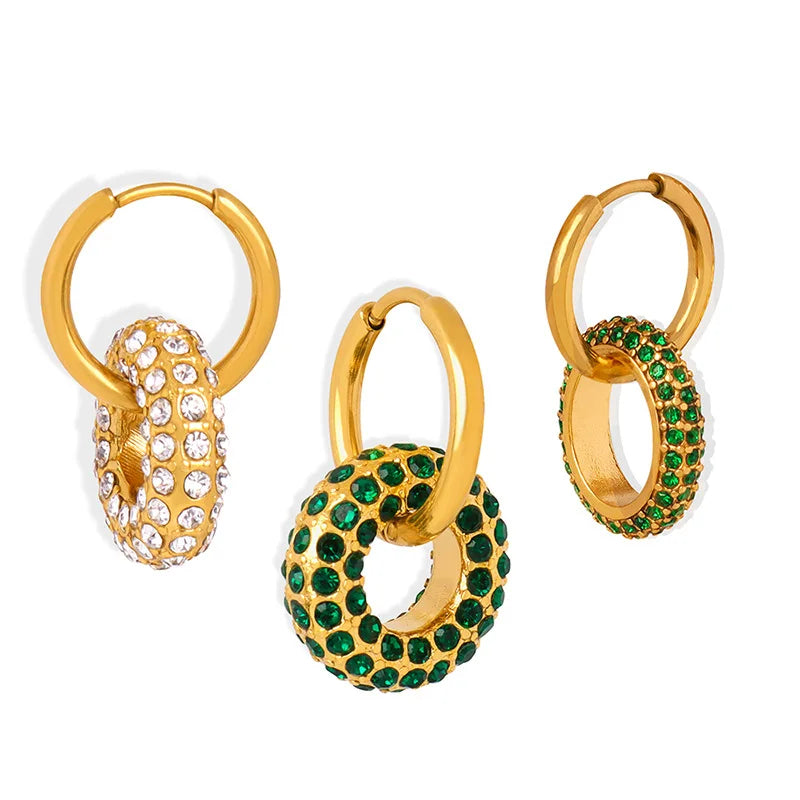 High Quality Removable Hoops Earrings Tarnish Free 18K Gold Plated Stainless Steel Earring Full Zircon Colorful Pendant Earrings