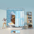 3D Bathing Cat Digital Printing Polyester Waterproof Eco-Friendly Fabric Shower Curtains Bath Mat Rug Set 180x200cm Modern