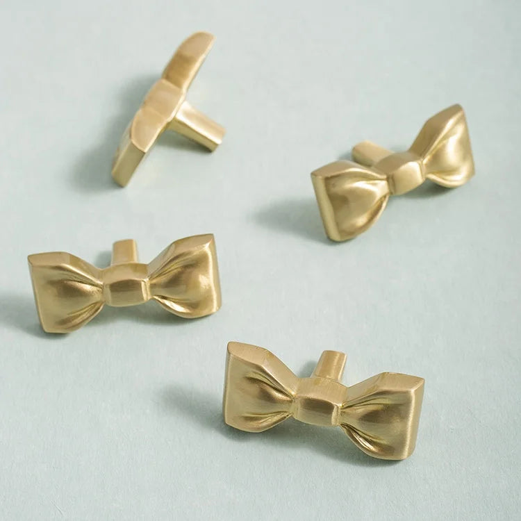 Hot Sale Creative Chrome Silver Gold Bow Solid Brass Drawer Handles Cabinet Copper Pull