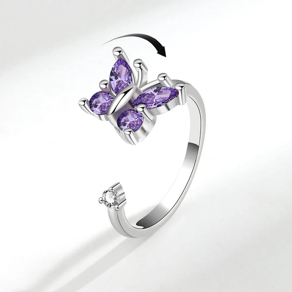 Women's Fashionable Gold Butterfly Windmill Opening Ring Rotatable Anti-Stress Anxiety Jewelry for Fidgeters Stress Relief