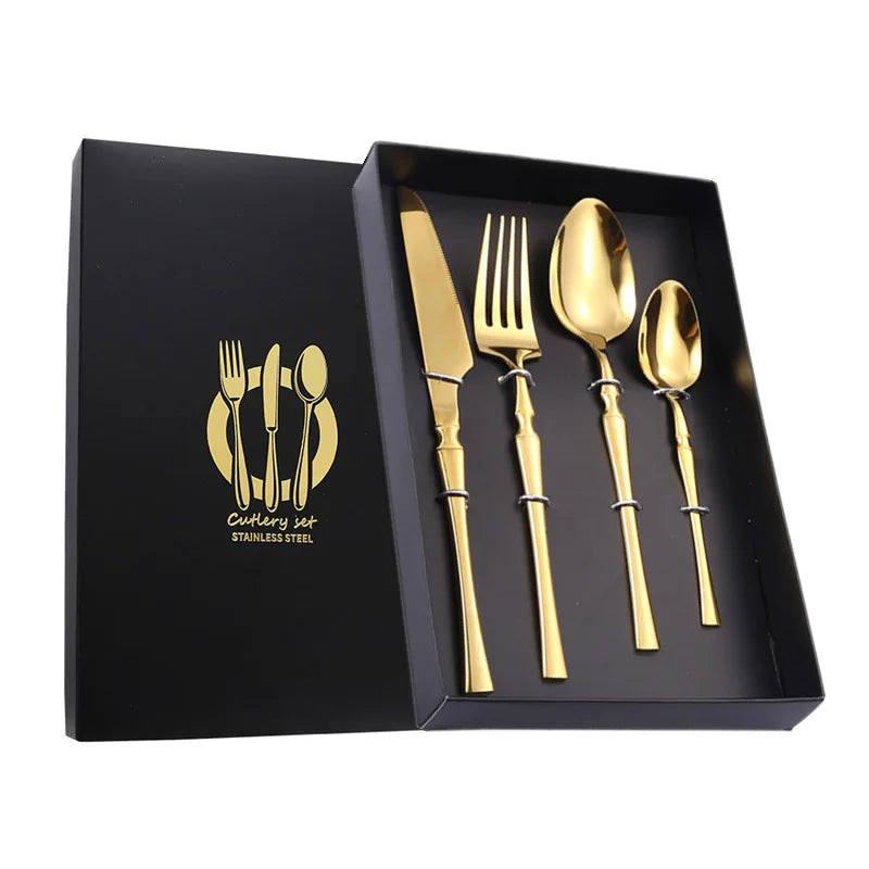 New Design Stainless Steel Gold Plated Silverware Royal Vintage Wedding Luxury Gift Flatware Small Waist Cutlery Set