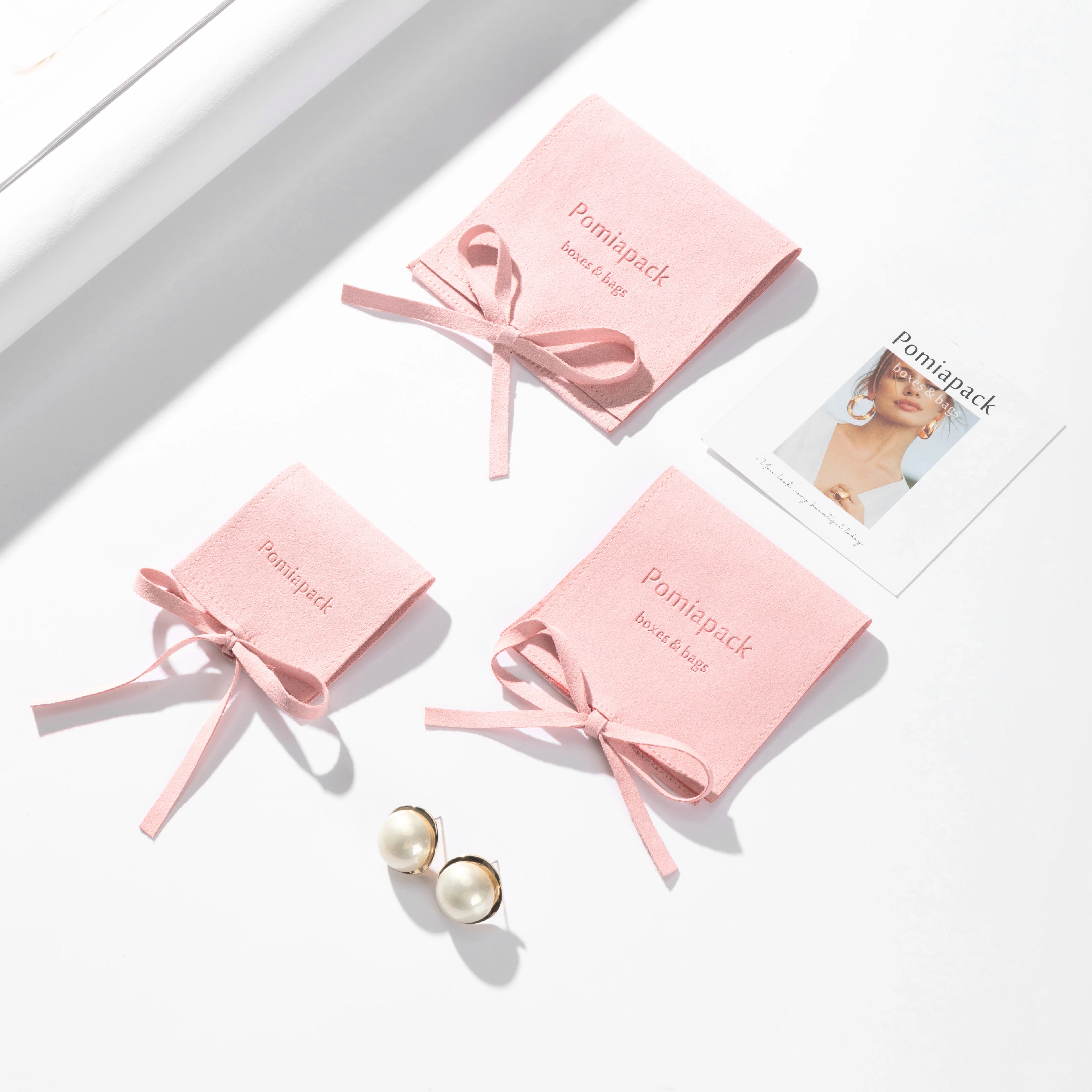 Wholesale pink Pouches Jewellery Microfiber logo Custom Jewelry Pouches Earrings Packing Pouch Custom Jewelry Bag