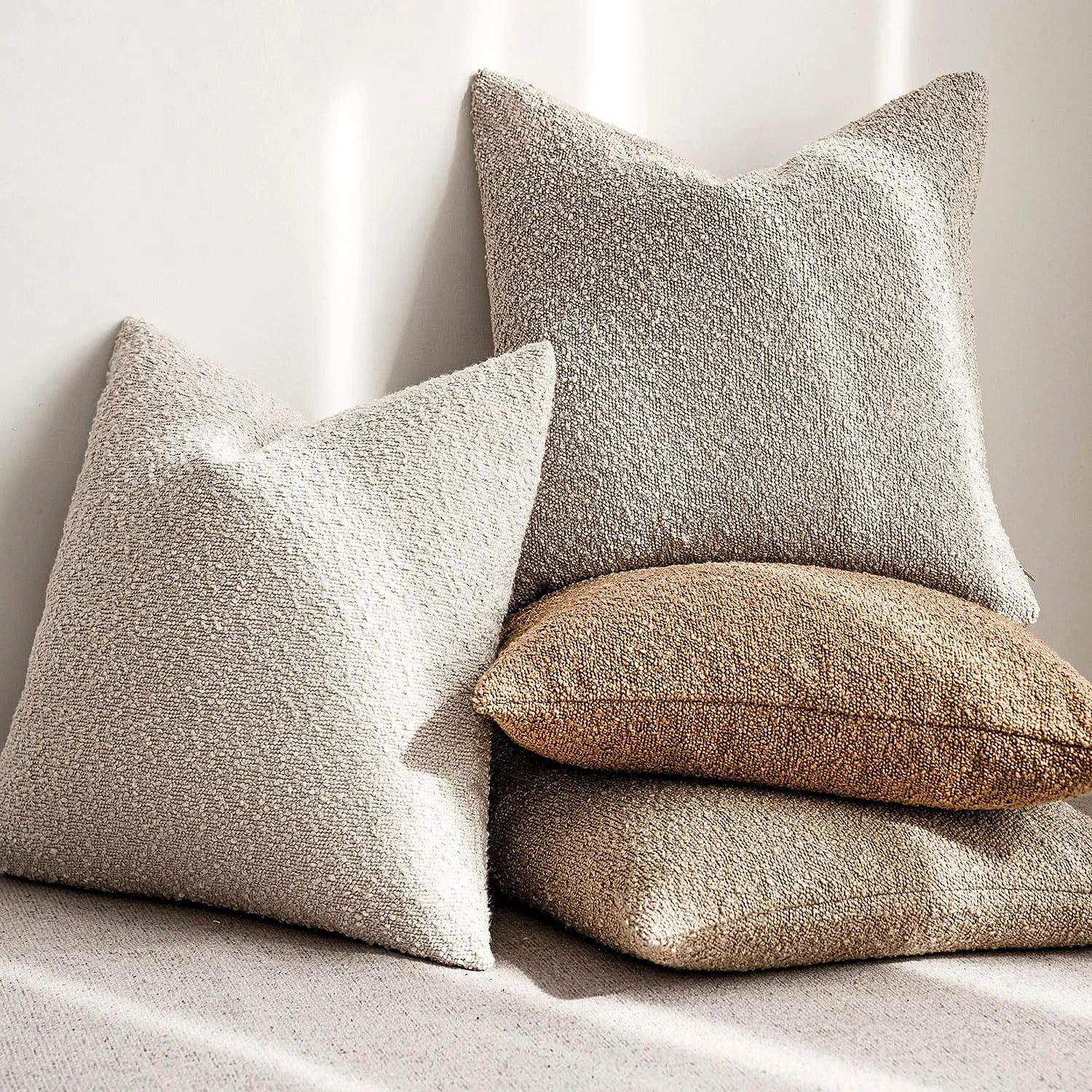 18 X 18 Inch Solid Color Cushion Cover Textured Boucle Cozy Decorative Throw Pillow Cover Square Sofa Pillowcase Home Sofa Decor