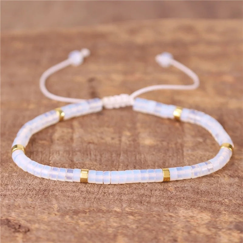 61 Colors Bohemia 4mm Minimalist Handmade Small Natural Stone Beads Braided Bracelet Dainty Adjustable Gemstone Bracelet Jewelry