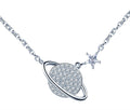 Adjustable Length S925 Sterling Silver Ladies Necklace White Gold Plated Space Planet Zircon Classic Wedding Engagement Party