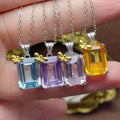Good Price 925 Sterling Silver Couple Emerald Cut Crystal Natural Gemstone Women Luxury Hot Popular Pendant Necklace