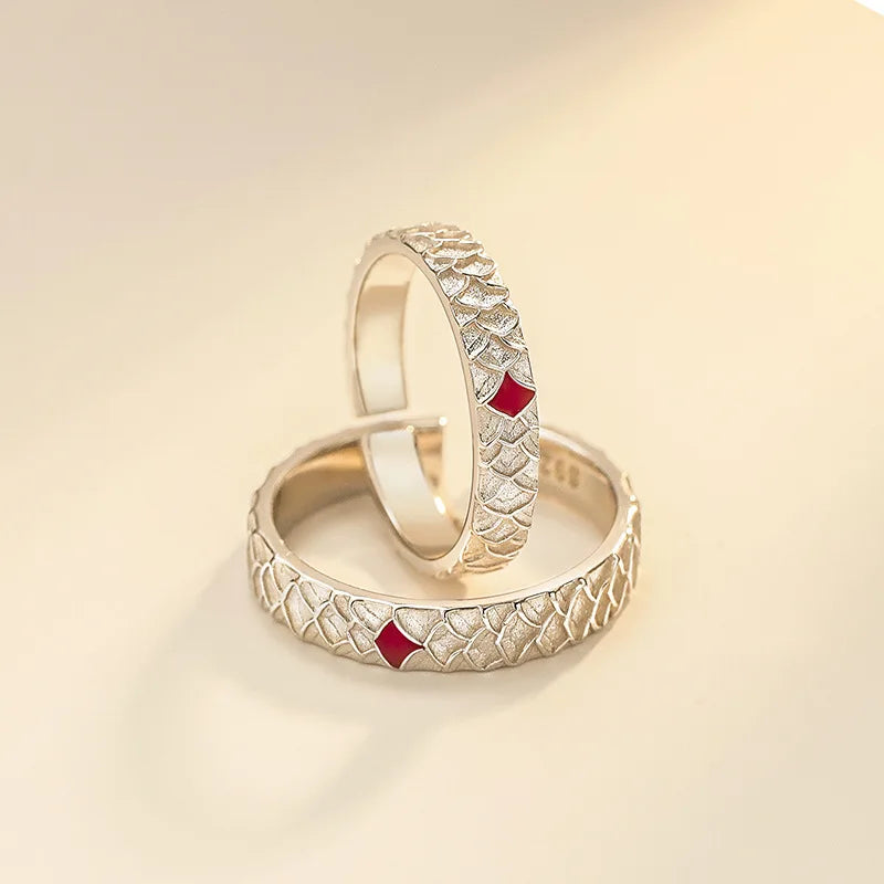 Trendy Adjustable Lover Couple Ring Fish Scales Personality Open Ring for Lover Men Women Creative Finger Ring