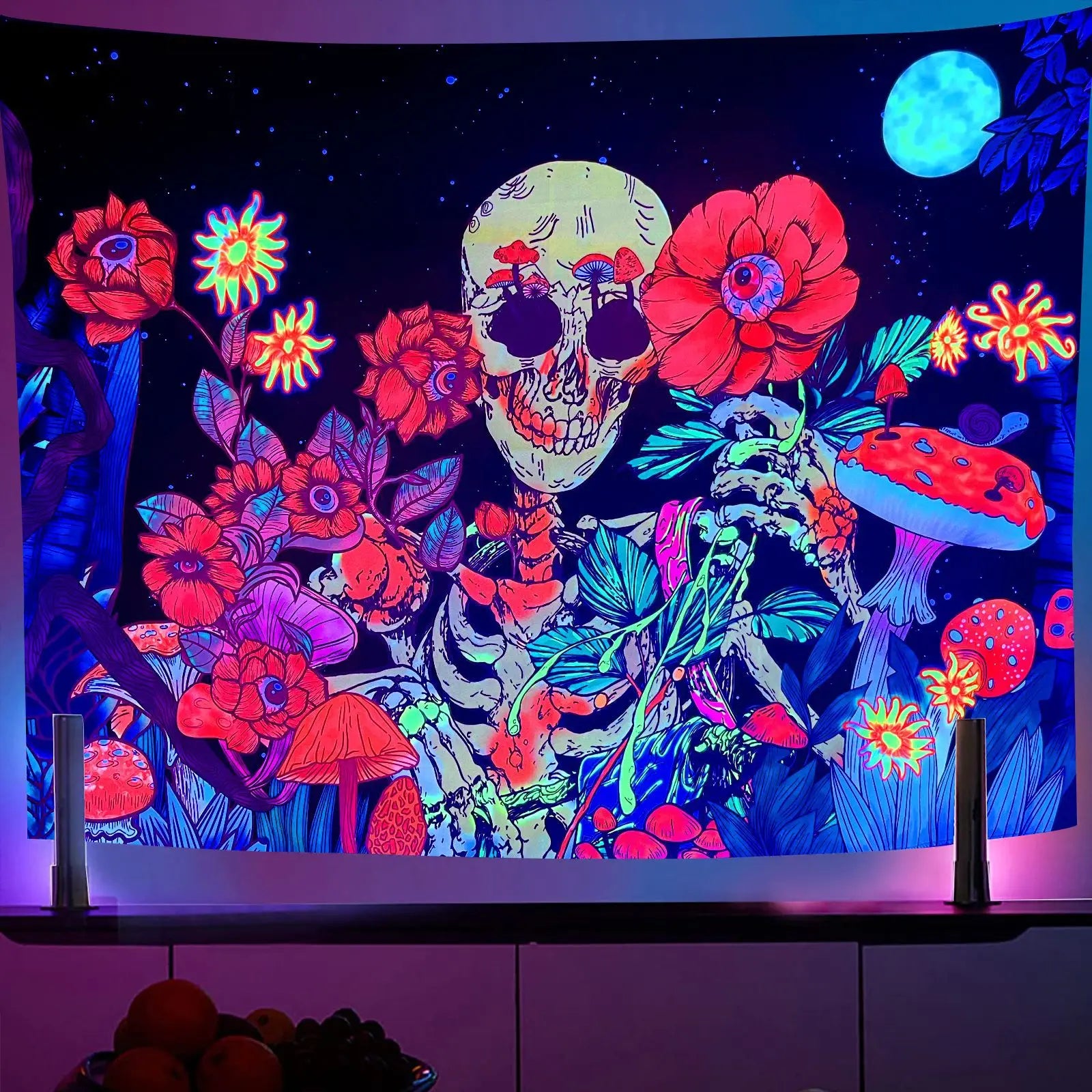 Psychedelic UV Reactive Portrait Hippie Bohemian Gypsy Wall Tapestry Hanging Black Light Glow Dark Eco-Friendly Polyester Decor