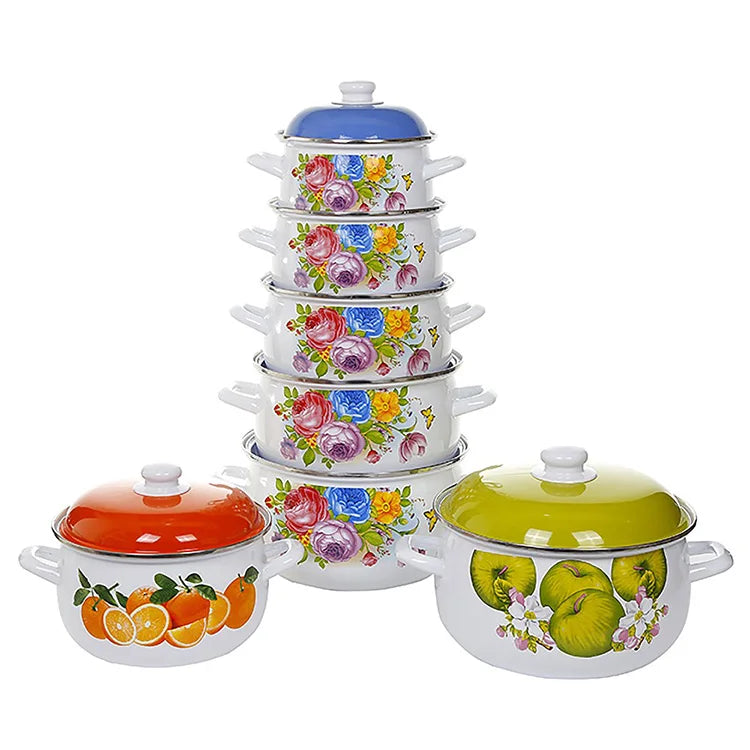 American Style Induction Cookware Set Enamel Casserole Pot Lids for Gas Stove Sustainable Design Soup Stock Pots for Kitchen